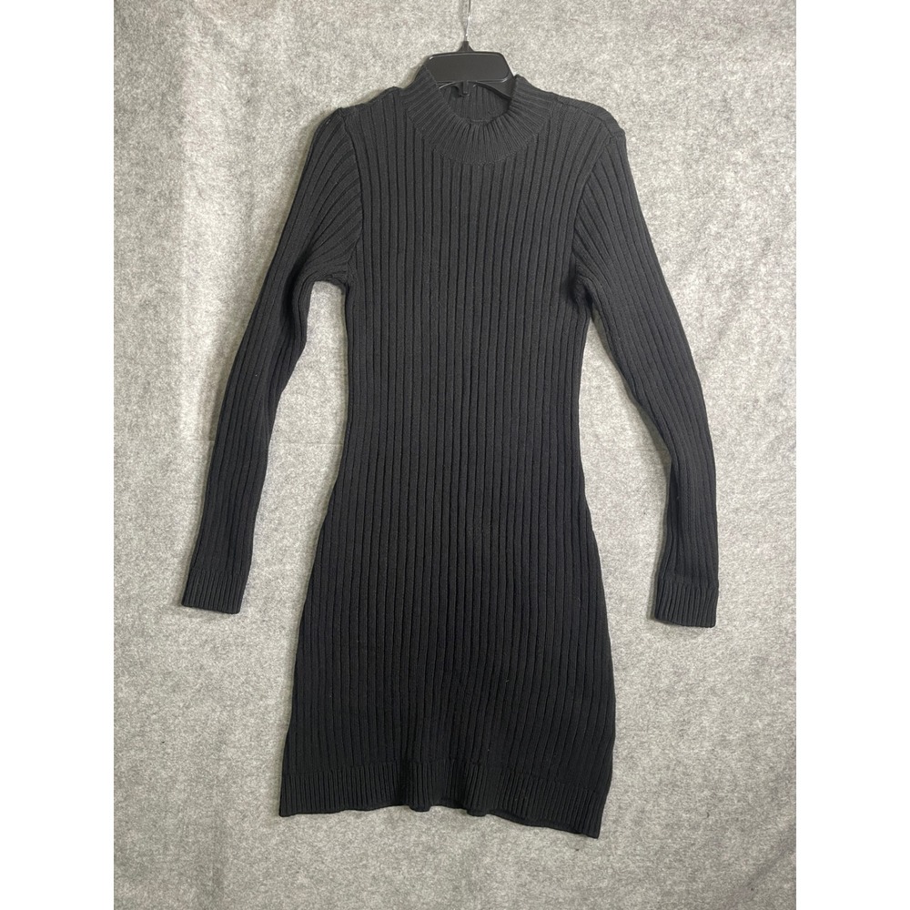 Hollister Womens Black Ribbed Long Sleeve Mock Neck Sweater‎ Dress Large